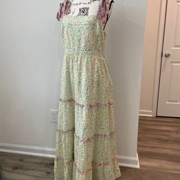 LOST & WANDER MAXI DRESS FLORAL RUFFLES TIERED SZ M BOHO COTTAGECORE - Picture 10 of 16
